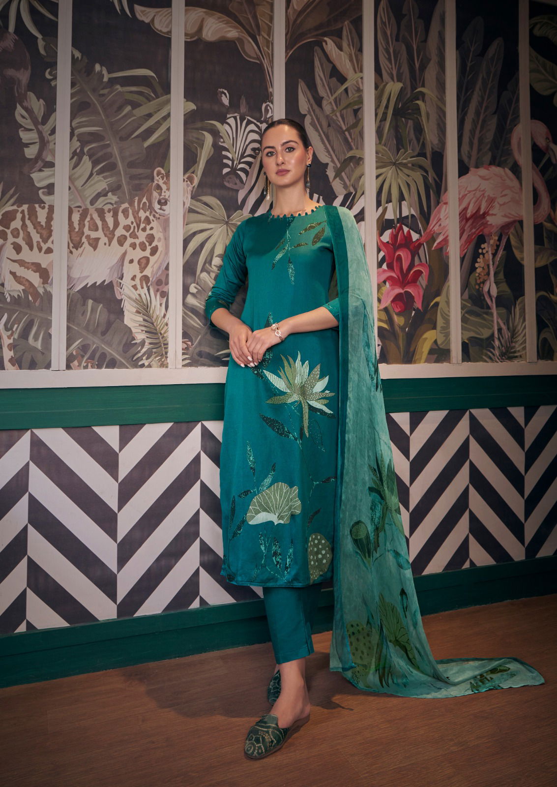 Zara Heavy Jam Satin Digital Printed Dress Material Wholesale Clothing Suppliers In India